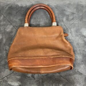 Fossil Leather Satchel Bag Womens Brown Tan Top Handle Handbag Style 75082